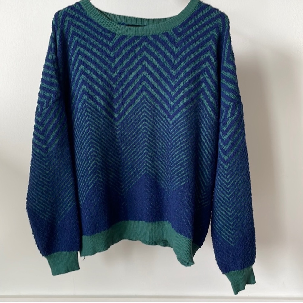 VICI Blue & Green Chevron Lines Chunky Cozy Oversized Sweater - Picture 1 of 2